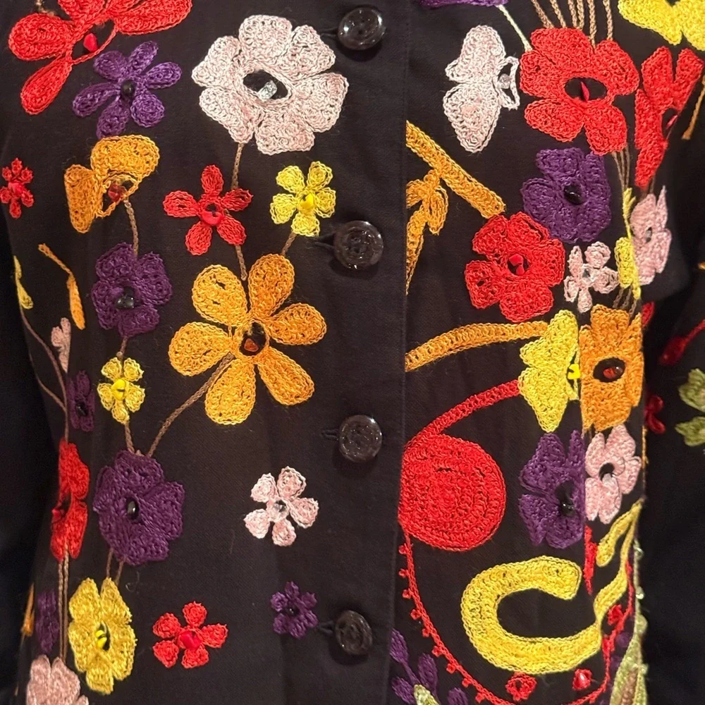 ANAGE Embroidered Floral Cotton Jacket Shirt | Size M
